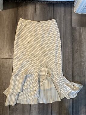 Express Cream and Beige Striped High-Low Ruffle Skirt